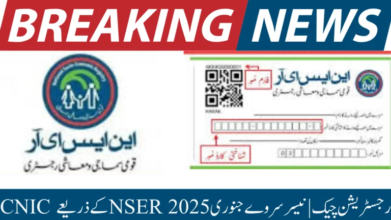 CNIC کے ذریعے NSER رجسٹریشن چیک | نیسر سروے جنوری 2025